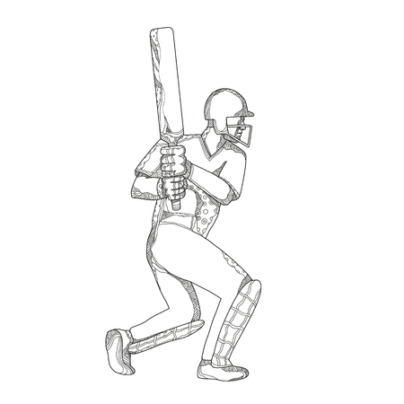 Doodle art illustration of a cricket batsman batting viewed from side done in black and white mandala style.のイラスト素材