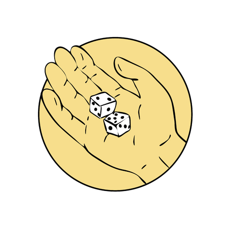 Drawing sketch style illustration of a  hand rolling throwing tossing a pair of dice set inside circle on isolated white background.のイラスト素材