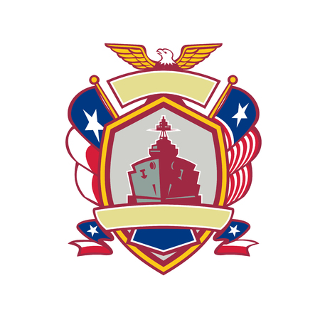 Icon Retro Style Illustration Of A Battleship Or Warship With