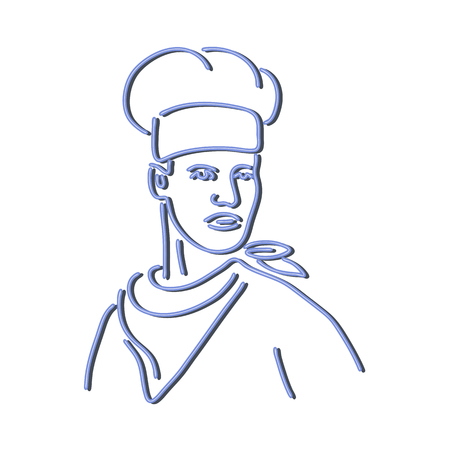 Retro style illustration showing a 1990s neon sign light signage lighting of a chef, baker or cook wearing hat and scarf looking to side on isolated background.のイラスト素材