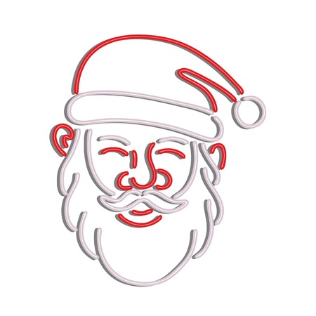 Retro style illustration showing a 1990s neon sign light signage lighting of a head of Santa Claus viewed from front on isolated background.のイラスト素材