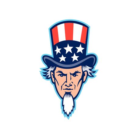 Mascot icon illustration of head of American Uncle Sam, national personification of the U.S. government, viewed from front on isolated background in retro style.のイラスト素材