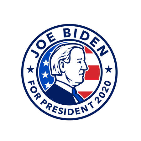 May 4, 2020, AUCKLAND, NEW ZEALAND: Mascot illustration of American presidential candidate for 2020 US election, Democrat Joseph Joe Biden set in circle with USA stars and stripes flag in retro style.のeditorial素材