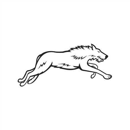 Sports mascot icon illustration of Scottish Deerhound or the Deerhound, a large breed of hound bred for hunting red deer running on isolated background in black and white retro style.のイラスト素材