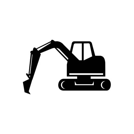 Icon retro style illustration of a mechanical digger or excavator digging excavating viewed from side on isolated background in black and white.のイラスト素材