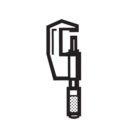 Retro style illustration of caliper tool viewed from side on isolated background done in Black and White.のイラスト素材