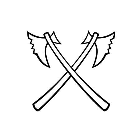 Black and white illustration of a crossed medieval executioner, headsman or battle axe on isolated background in retro style.のイラスト素材