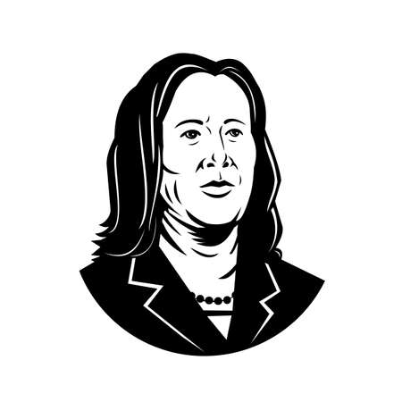 Aug 14, 2020, AUCKLAND, NEW ZEALAND: Retro style illustration of American senator Kamala Devi Harris, a Democratic Party vice president nominee or candidate viewed from front in black and white style.のeditorial素材