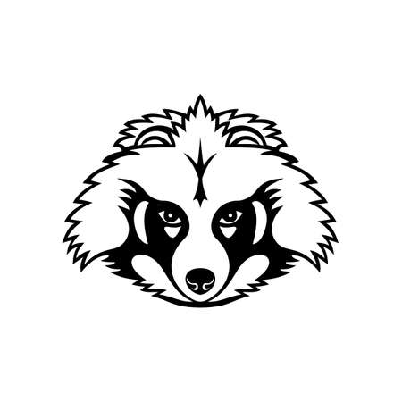 Mascot illustration of head of a Japanese raccoon dog or tanuki, a subspecies of the Asian raccoon dog viewed from front on isolated background in retro black and white style.のイラスト素材