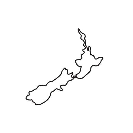 Continuous line drawing illustration of a map of New Zealand showing the North Island and the South Island done in sketch or doodle style.のイラスト素材