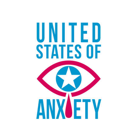 Retro style illustration of a blue crying eye with star and red teardrop or tears falling with words United States of Anxiety on isolated background done in red and blue color.のイラスト素材