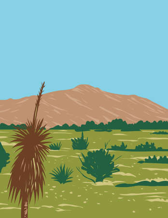 WPA Poster Art of Rincon Peak in Rincon Mountain range within Saguaro National Park, Rincon Mountain Wilderness of the Coronado National Forest in Arizona done in works project administration style.のイラスト素材