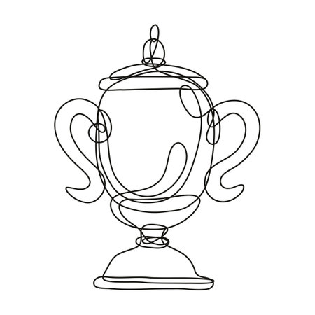 Continuous line drawing illustration of a championship cup or champion trophy front view  done in mono line or doodle style in black and white on isolated background.のイラスト素材