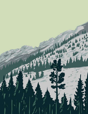 WPA poster art of Lost Creek State Park with Limestone cliffs near Anaconda, Montana, United States of America USA done in works project administration style.のイラスト素材