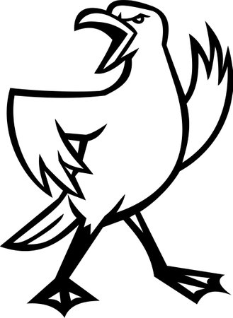 Mascot illustration of head of an angry seagull shouting and standing looking to side viewed from   on isolated background in retro style.のイラスト素材
