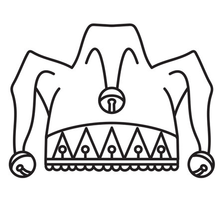 Mono line illustration of a professional joker or fool or medieval court jester hat or cap with bells done in monoline line art style.のイラスト素材