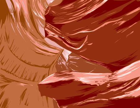 WPA poster art of Navajo Upper Antelope Canyon within Lake Powell Navajo Tribal Park east of Lechee, Arizona USA done in works project administration or federal art project style.のイラスト素材