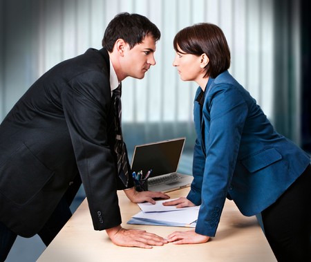 businesswoman and businessman are fightingの写真素材