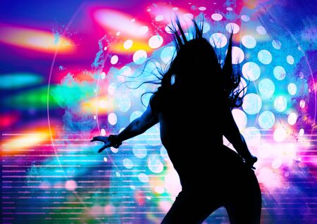 dancing silhouette of girl in a nightclubの写真素材