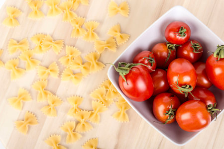 Italian pasta with tomatoesの写真素材