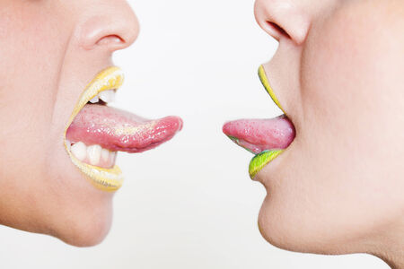 Woman tongues stuck outの写真素材