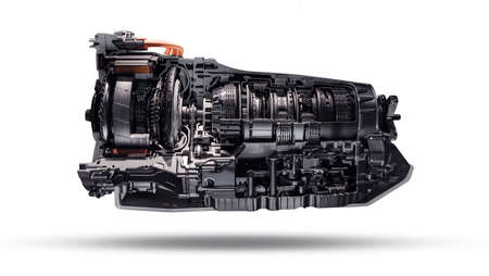 Automatic transmission gearbox in cross section. Automobile transmission gearbox on white background.の写真素材
