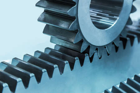 Rack with pinion gear. Toothed rack and pinion gear, metal cog tooth wheel and rackの写真素材