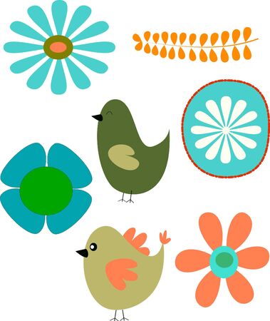 Bird flowers vector illustrationの写真素材