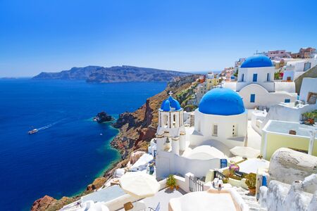 White architecture of Oia village on Santorini island, Greeceの写真素材