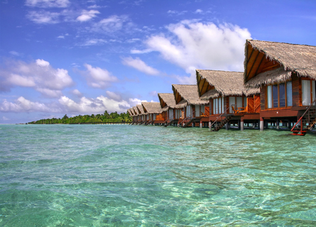 Blue lagoon with ocean villas in Maldivesのeditorial素材