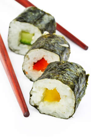 Sushi with chopsticksの写真素材