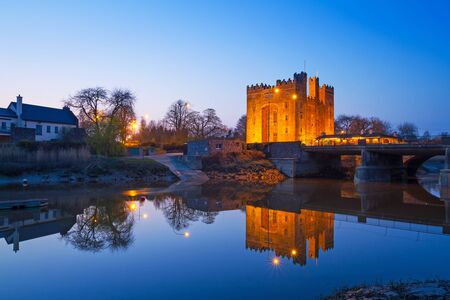 Bunratty castle at night in Co. Clare, Irelandのeditorial素材