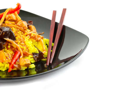 Chinese sweet and sour chicken with riceの写真素材