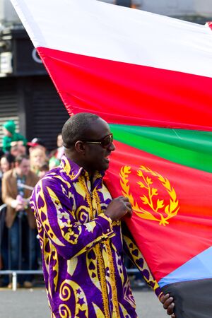 Man participate in a parade for St. Patrick's Dayのeditorial素材