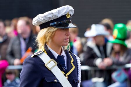 Woman participates in a parade for St. Patrick's Dayのeditorial素材