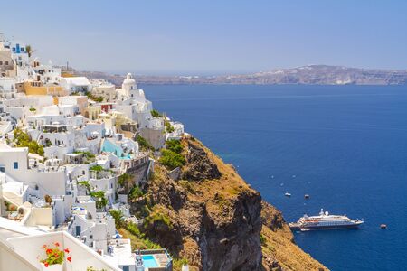 White architecture of Fira town on Santorini island, Greeceの写真素材
