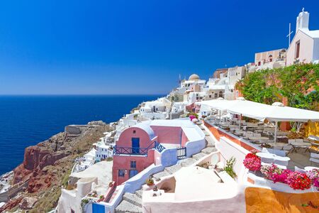 Architecture of Oia village on Santorini island, Greeceの写真素材