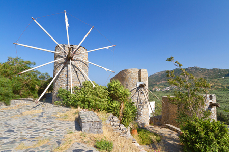 Ancient windmills of Lassithi Plateau on Crete, Greeceの写真素材