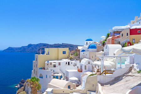 Architecture of Oia village on Santorini island, Greeceの写真素材