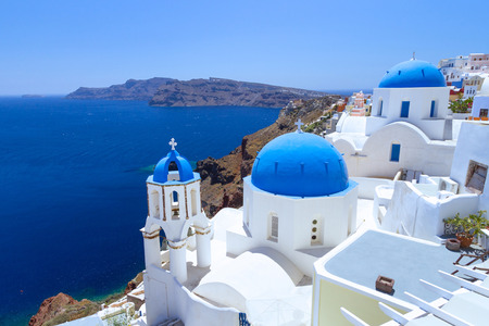 Church Cupolas of Oia town on Santorini island, Greeceの写真素材