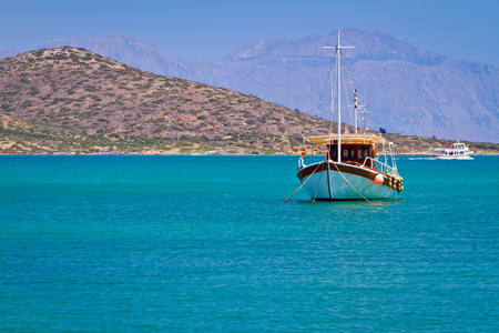 Small fishing boat on the coast of Crete, Greeceの写真素材