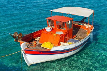 Fishing boat on the coast of Crete, Greeceの写真素材