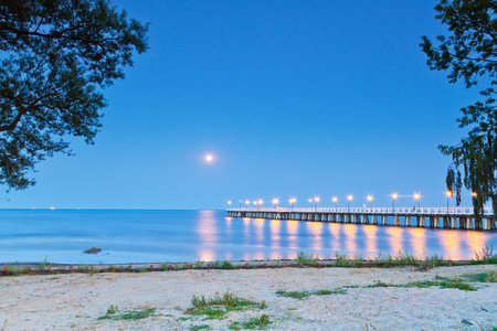 Baltic pier in Gdynia Orlowo at night, Polandの写真素材