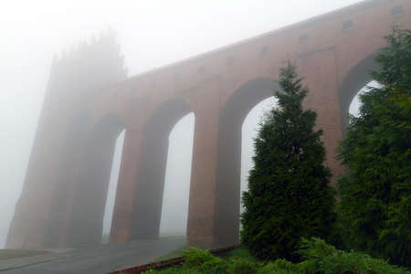 Foggy scenery of Kwidzyn castle and cathedral, Polandの写真素材
