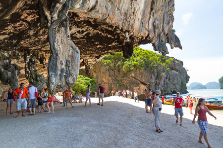Tourists visiting biggest tourist attraction on Phang Nga Bayのeditorial素材