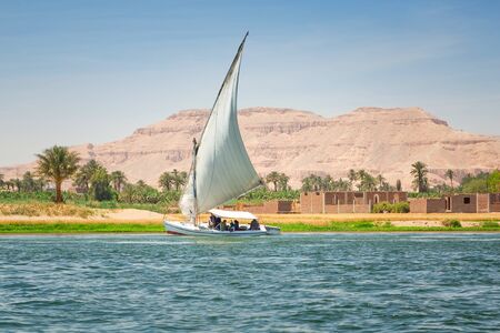 Faluka on the Nile river in Luxor, Egyptの写真素材