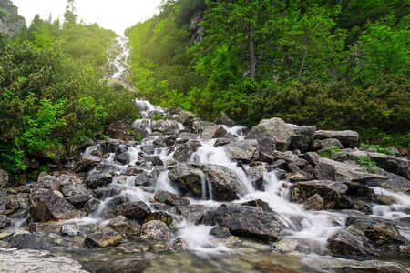 Cascades of mountain creek in Tatra National Park, Polandの写真素材