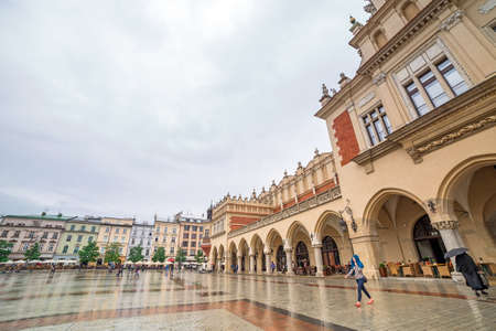 Rainy day on the main market square of the Old Town in Krakowのeditorial素材
