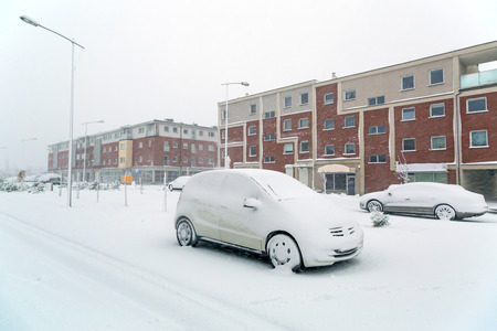 Heavy snowfall overnight in Polandの写真素材