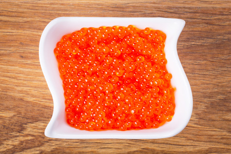Red salmon caviar in the bowlの写真素材